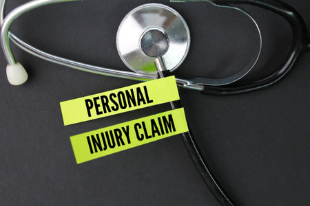 stethoscope and colored paper with the words PERSONAL INJURY CLAIMSの写真素材