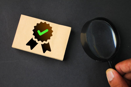 magnifying glass and with icons Quality Assurance, Assurance, Standards, ISO certification and standardization concept or looking for quality assuranceの写真素材