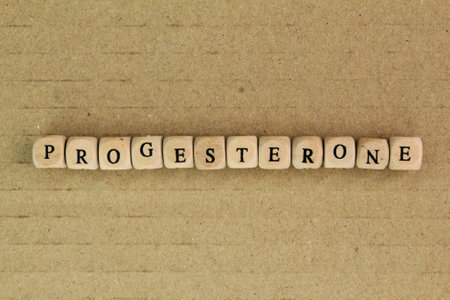 letters of the alphabet with the word progesterone. Progesterone is an endogenous steroid hormone that is commonly produced. female hormone conceptの写真素材