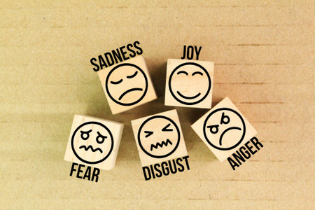 five face emotional emotion joy, sadness, fear, disgust, and anger. These emotions, he proposed, are basic in the sense that they are hardwired into our biology, universally expresの写真素材