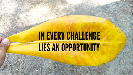 words of motivation and inspiration In every challenge lies an opportunity. highlighting the potential for growth, success, and new opportunities.の写真素材