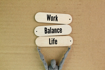 Man and wood with the words Work Life Balance reduces stress improves mental wellbeing and enhances...