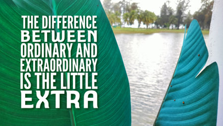 Inspirational quote for life, success, inspiration, uplifting and empowering. The difference between ordinary and extraordinary is that little extra.の写真素材