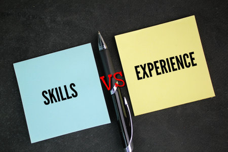 colored pen and paper with the words skills vs experience. Skills are the abilities that candidates bring to the table, whether they've been formally educated in them or notの写真素材