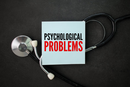 stethoscope with the word psychological problems. the concept of anxiety or metal problems. metal healthの写真素材