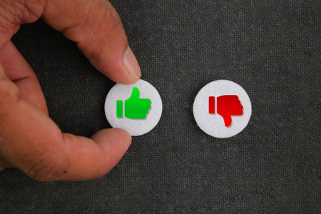 good and bad thumbs up. good and bad hand icons. Thump up and thump down. like and dislike. Customer experience dissatisfiedの写真素材