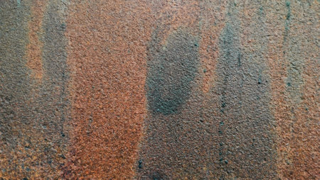 rusty iron surface texture. Rust on steel plate container. Rusty brown-red metal barrel surface.の写真素材