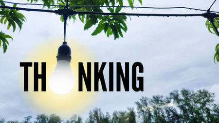 light bulb with the word thinking. the concept of innovation or thinking. the concept of finding ideasの写真素材
