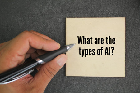 pen and wooden board with the question What are the types of AI? the concept of Artificial Intelligenceの写真素材