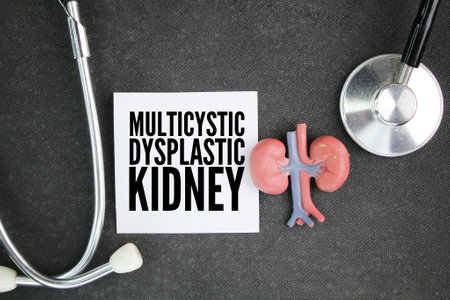 stethoscope and paper with kidney related diseaseの写真素材