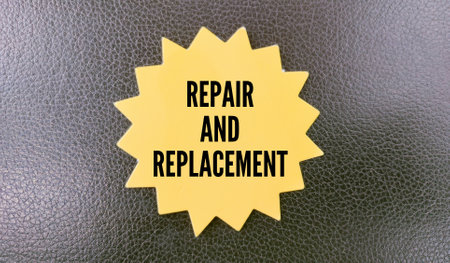 yellow star paper with the words repair and replacement. Repair is to fix something that is broken. the concept of guarantee and warrantyの写真素材