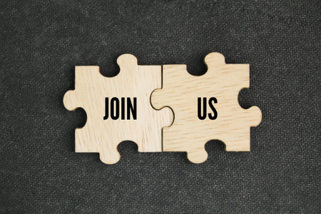 two puzzles join with the word join us. to come into the company of (someone). concept join us