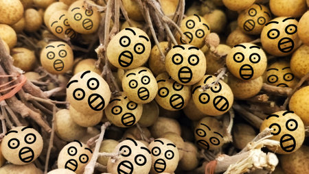 draw a surprised facial expression on a lot of fruit. Facial Expressions Emotions Feelings.の写真素材