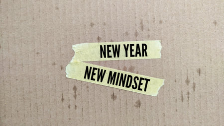 stickers with the words new year new mindset. the start of new goals, hopes and expectationsの写真素材