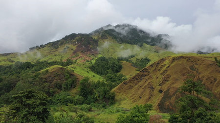 Mountain landscape in the north of Siron Aceh, in a cloudy dayの写真素材