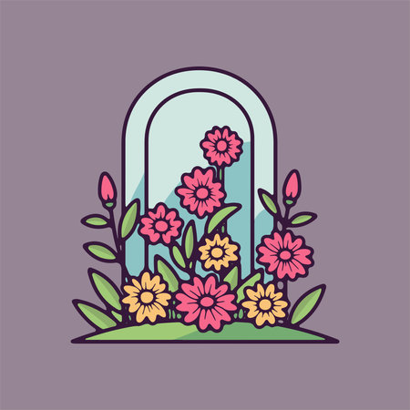 Vector illustration of a tombstone with flowers in a flat style.のイラスト素材