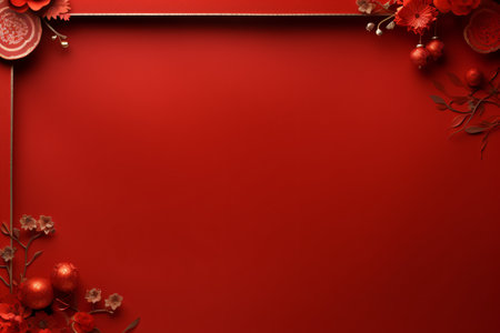 Christmas background with red decorations and space for text. Top view.の写真素材