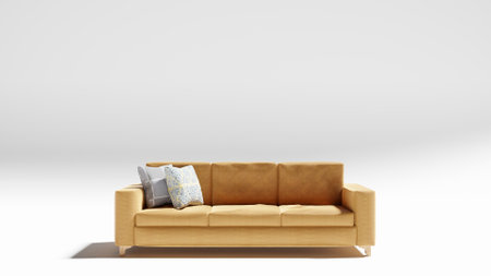 3d rendering of a brown sofa with pillows on a white background