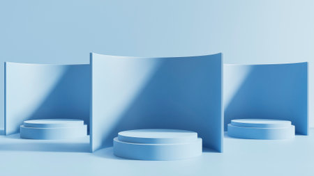 Abstract minimal scene with geometrical forms. Blue background. 3d renderの写真素材