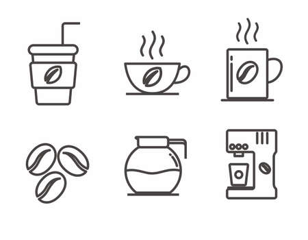Set of coffee icon with simple outline designのイラスト素材