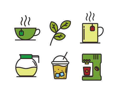 Set of tea vector illustration, tea iconのイラスト素材