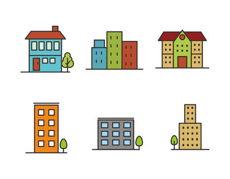 Set of building and real estate  vector illustration isolated on whiteのイラスト素材