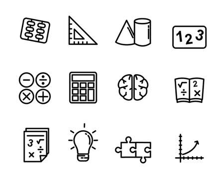 Set of mathematics related icon line design such as calculator, ruler, book and others, suitable for doodle tooのイラスト素材