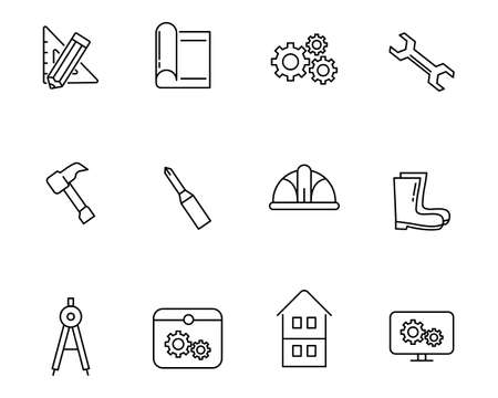 Set of engineering tools vector illustration with simple line design suitable for icon or doodleのイラスト素材