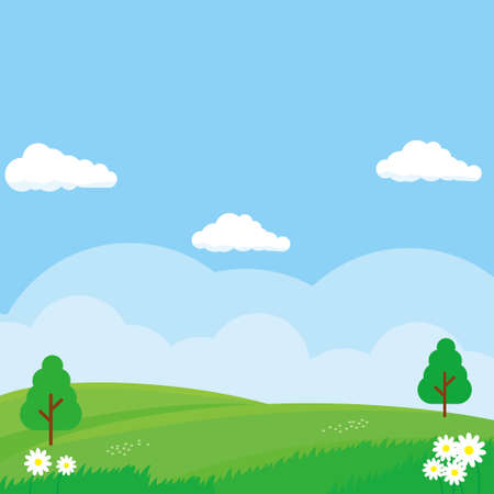 Nature landscape vector illustration. Field cartoon illustration suitable for kids theme backgroundのイラスト素材