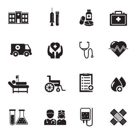 Set of healthcare related icons in glyph style isolated on whiteのイラスト素材