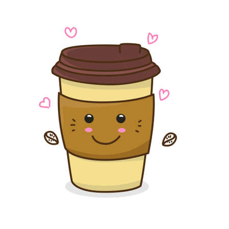 Cute coffee character vector illustration with facial expression isolated on white backgroundのイラスト素材