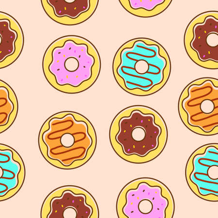 Cute doughnut seamless pattern in colorful style suitable for food background or illustrationのイラスト素材