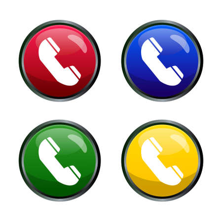 Phone icon in shiny button with 4 different color isolated on white backgroundのイラスト素材