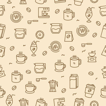 Seamless coffee pattern in doodle style suitable for backgroundのイラスト素材