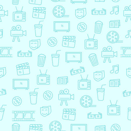 Vector of movie seamless pattern in doodle style with blue color suitable for backgroundのイラスト素材