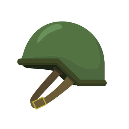 Military helmet vector illustration in flat design with green color isolated on white backgroundのイラスト素材