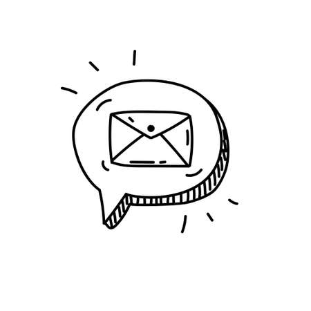 Bubble speech with envelope vector draw in doodle style suitable for chatting icon or illustrationのイラスト素材