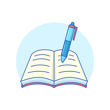 Book and pen vector draw in cartoon design suitable for studying or writing conceptのイラスト素材
