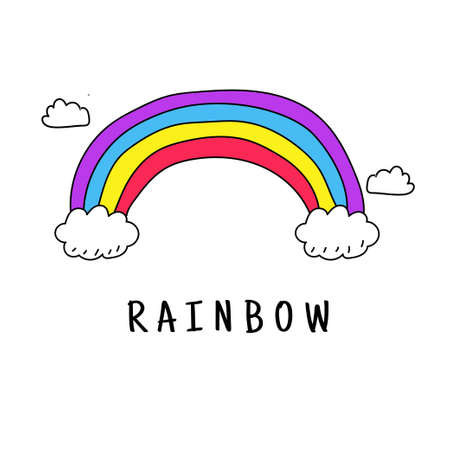 Cute rainbow vector illustration in colorful doodle style isolated on white backgroundのイラスト素材
