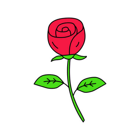 Cute rose flower cartoon illustration in colorful hand drawn style isolated on white backgroundのイラスト素材
