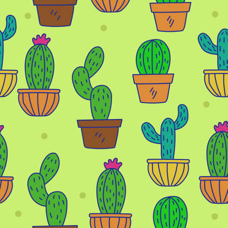 Cute cactus seamless pattern in doodle hand drawn style with colorful design suitable for background or fabricのイラスト素材