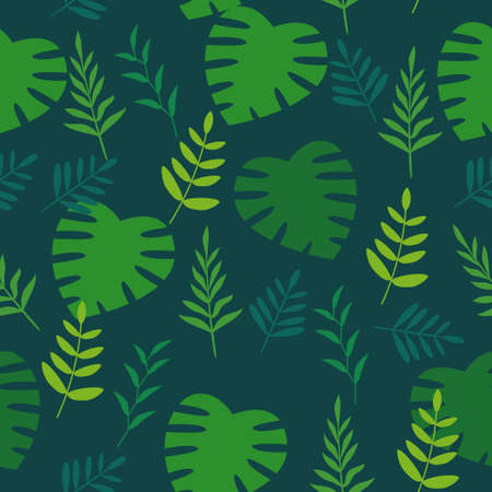 Green seamless floral pattern with tropical leaves suitable for background or textileのイラスト素材