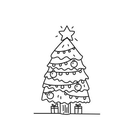 Christmas tree vector illustration in doodle style isolated on white backgroundのイラスト素材