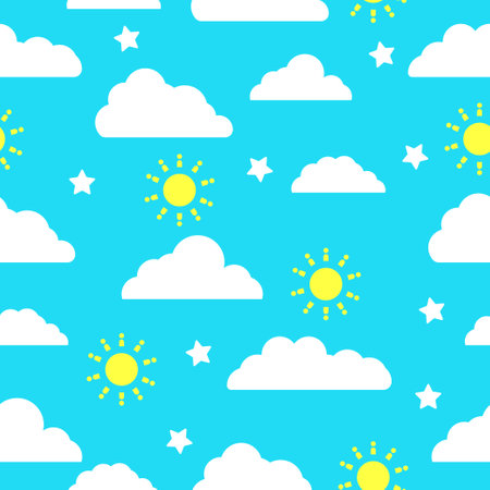 Cute seamless clouds pattern with blue backgroundのイラスト素材