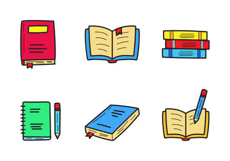 Set of book icon in colorful doodle style isolated on white backgroundのイラスト素材