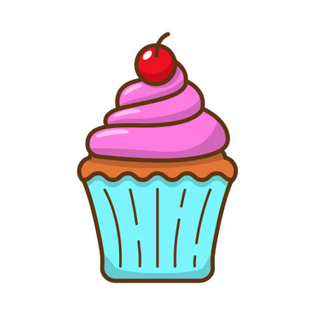 Cute cupcake vector illustration isolated on white backgroundのイラスト素材
