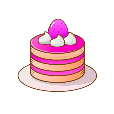 Shortcake with strawberry topping vector illustration isolated on white backgroundのイラスト素材