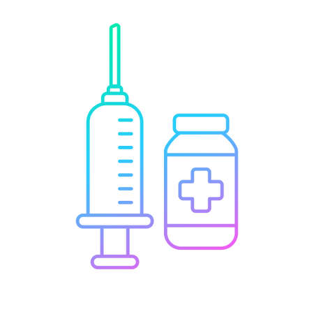 Vaccine icon in gradient style isolated on white background. Simple vector illustration of syringe and bottle of vaccineのイラスト素材