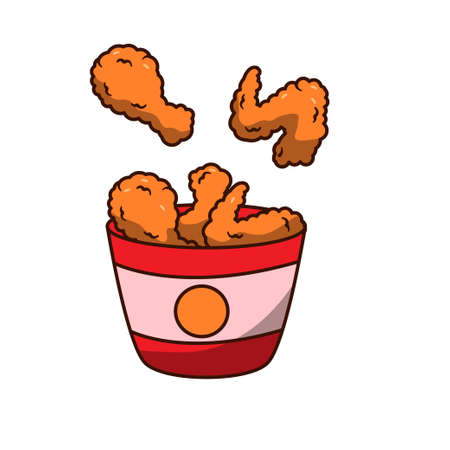 Fried chicken with bucket vector illustration isolated on white backgroundのイラスト素材