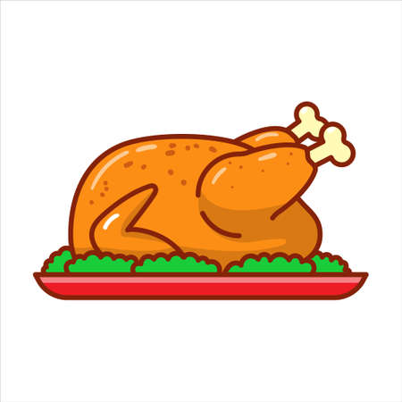 Roast chicken vector illustration isolated on white background. Turkey meat cartoon illustrationのイラスト素材